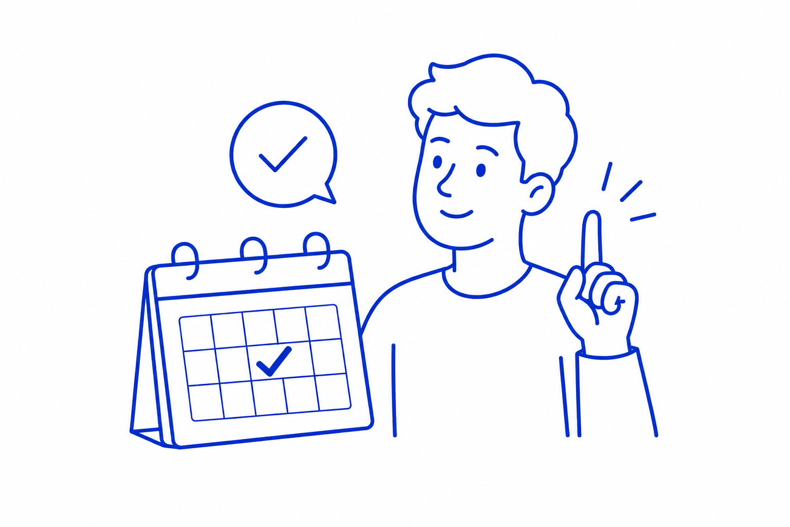 Ilustração de um homem apontando para um calendário com um dia marcado